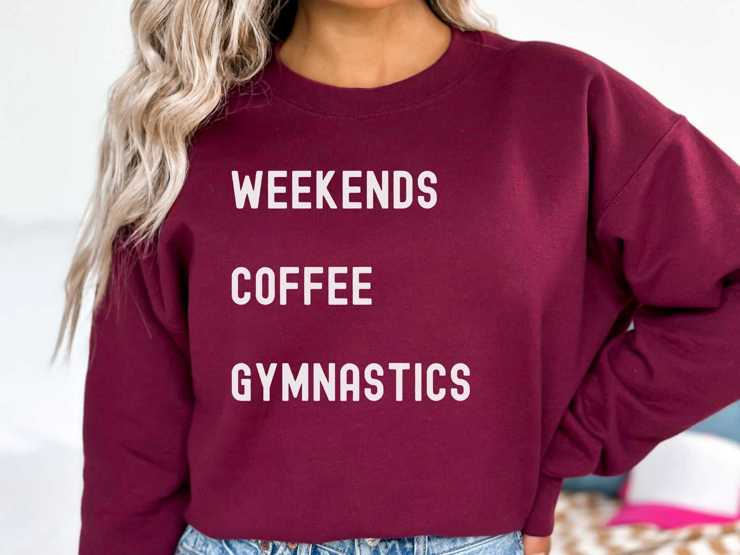 Personalized Weekends Coffee Gymnastics Sweatshirt with Custom Sleeve Design