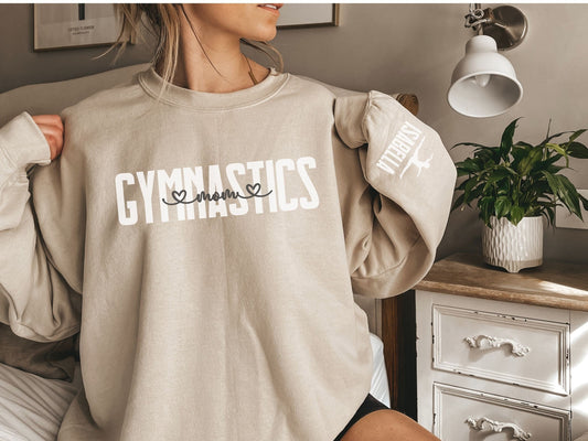 Personalized Gymnastics Mom Sweatshirt with Custom Sleeve Design