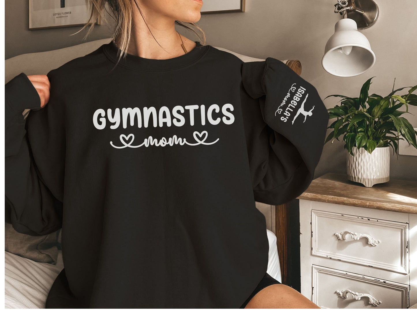 Personalized Gymnastics Mom Sweatshirt with Custom Sleeve Design