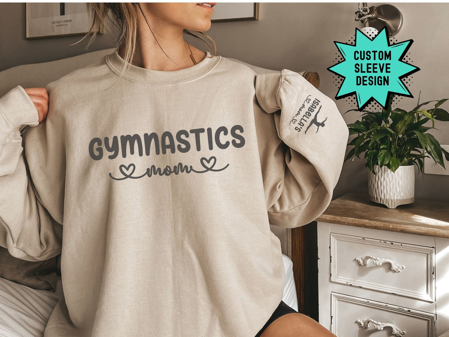 Personalized Gymnastics Mom Sweatshirt with Custom Sleeve Design