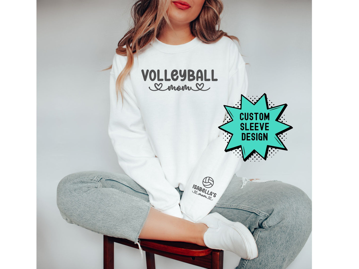 Personalized Volleyball Mom Sweatshirt with Custom Sleeve Design