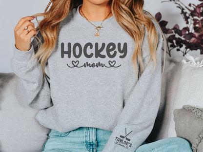 Personalized Hockey Mom Sweatshirt with Custom Sleeve Design