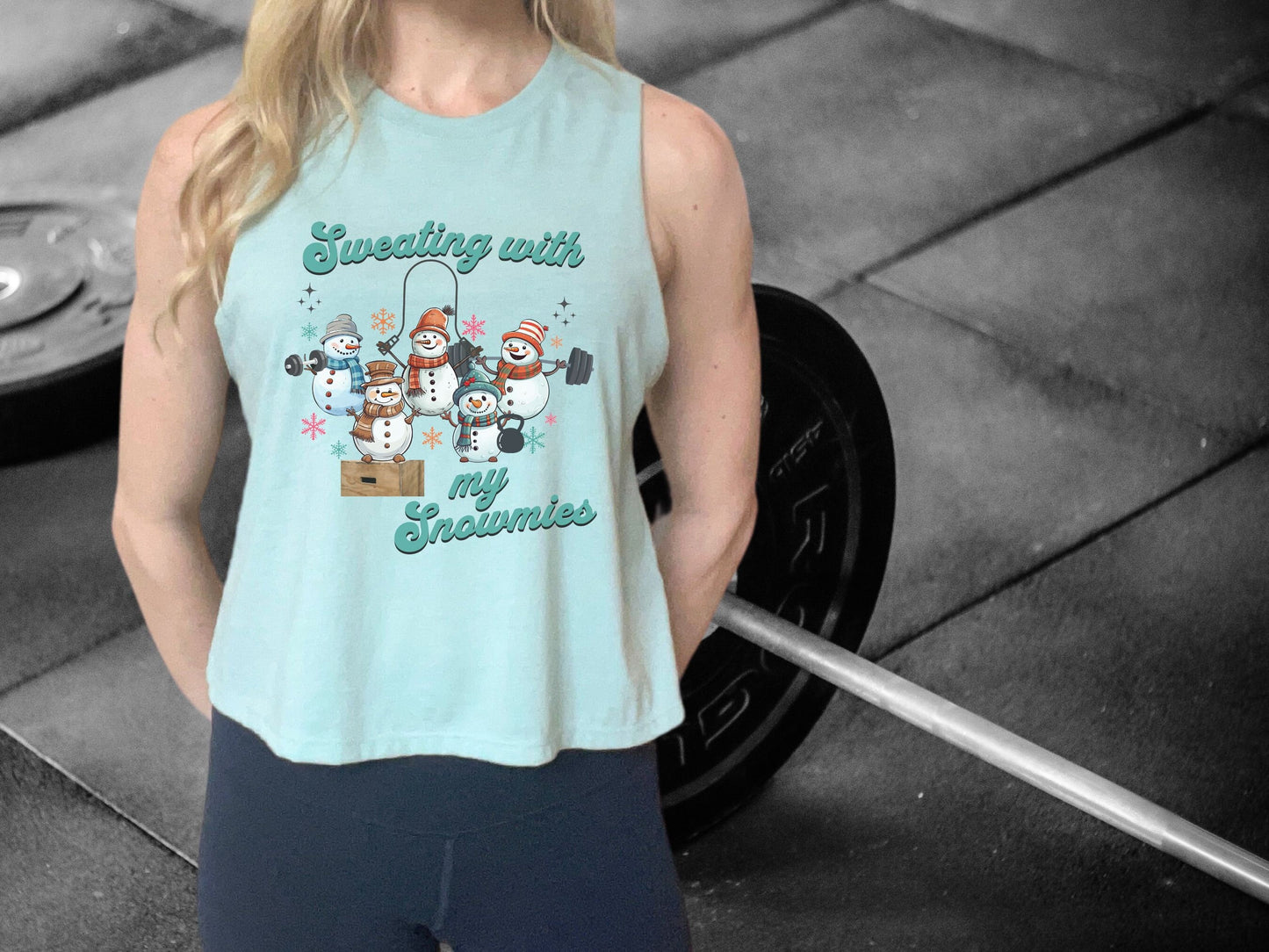 Sweating with my Snowmies Christmas Workout Crop Tank Top