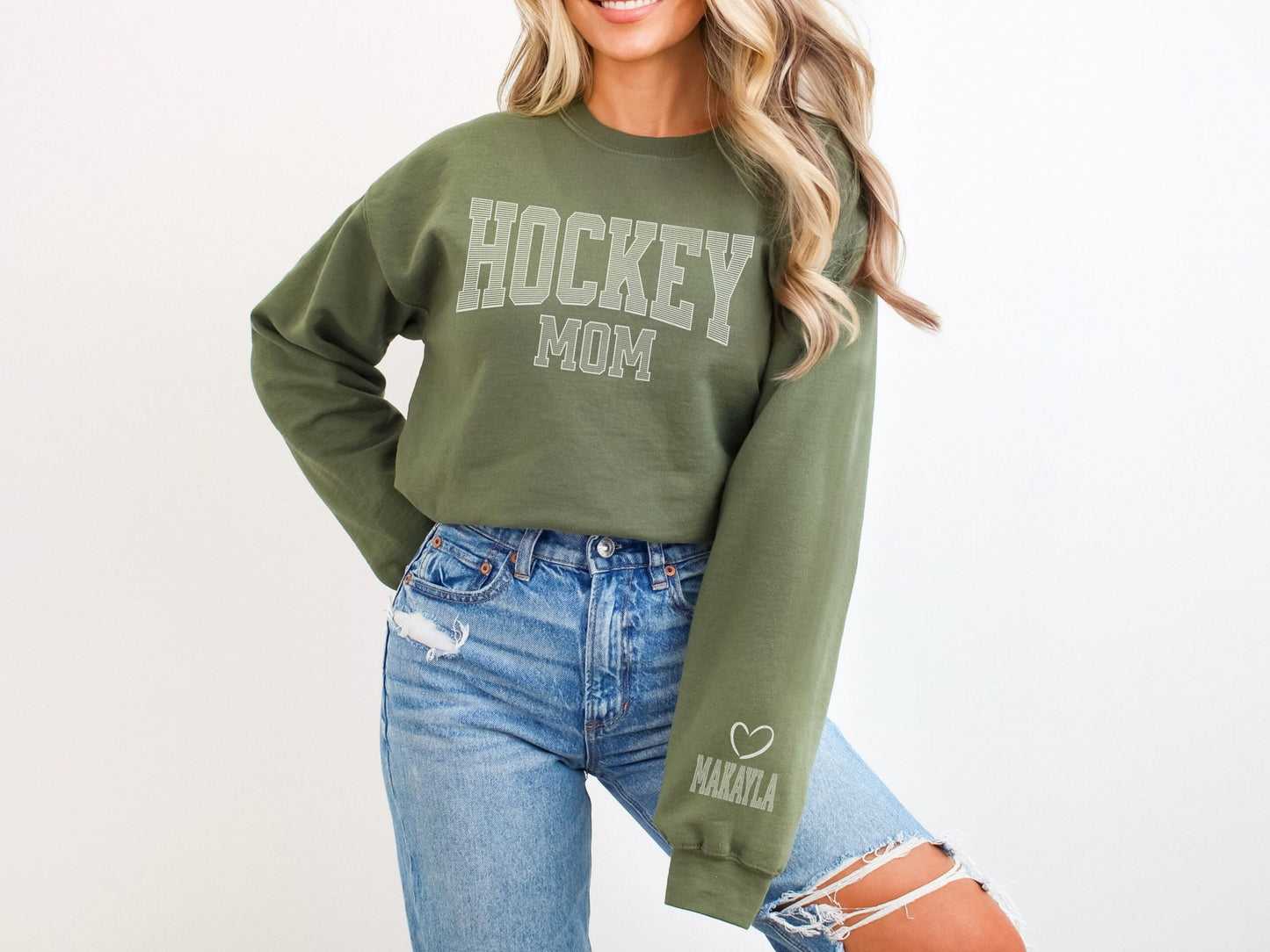 Hockey Mom Sweatshirt with Custom Sleeve Design