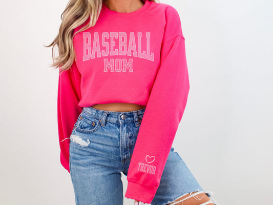Baseball Mom Sweatshirt  with Custom Sleeve Design