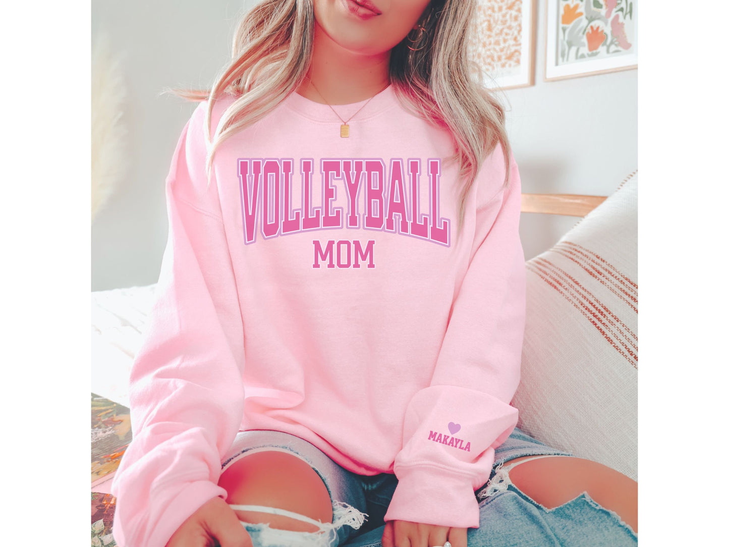 Volleyball Mom Sweatshirt with Custom Sleeve Design