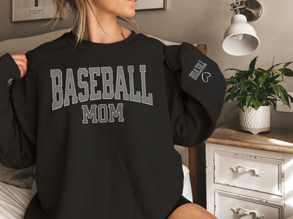 Baseball Mom Sweatshirt  with Custom Sleeve Design