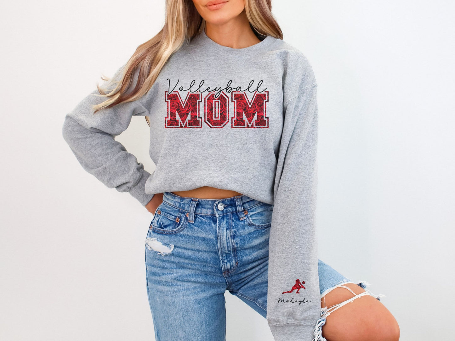 Volleyball Mom Sweatshirt with Custom Sleeve Design