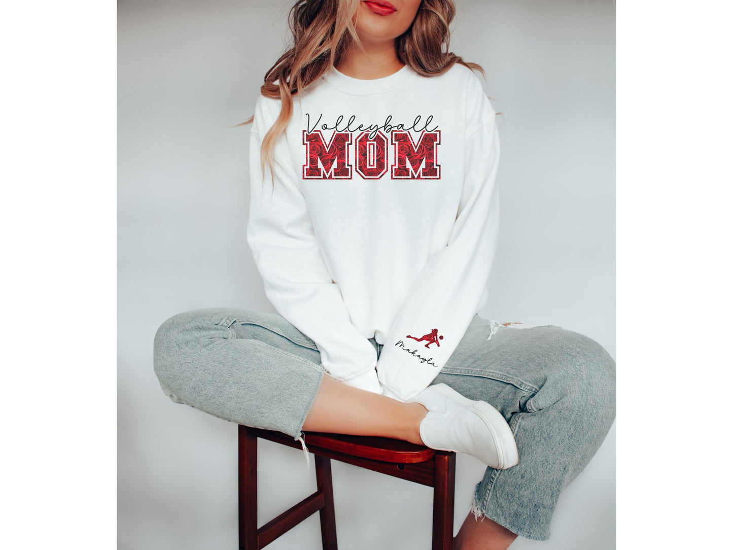 Volleyball Mom Sweatshirt with Custom Sleeve Design