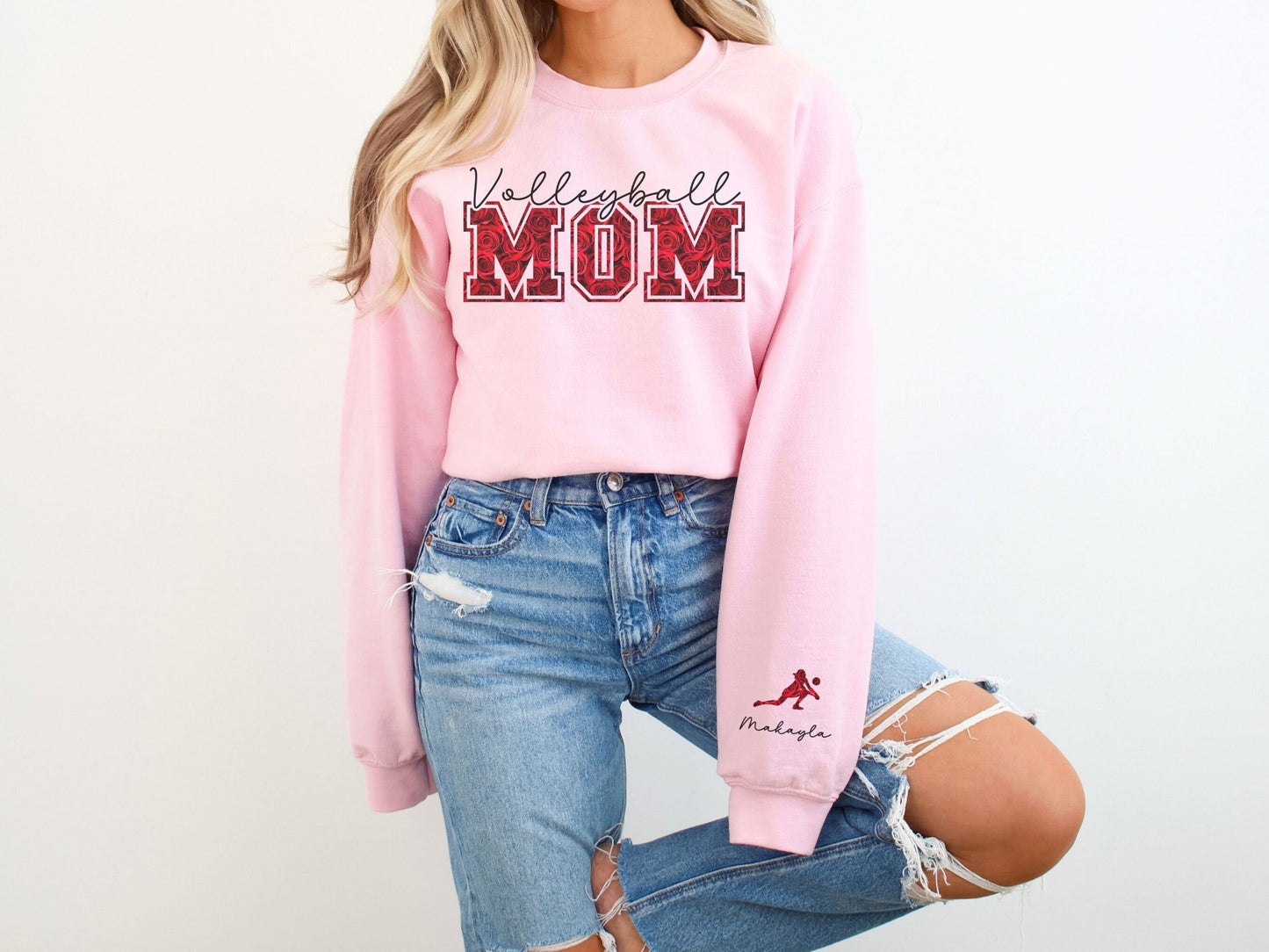 Volleyball Mom Sweatshirt with Custom Sleeve Design