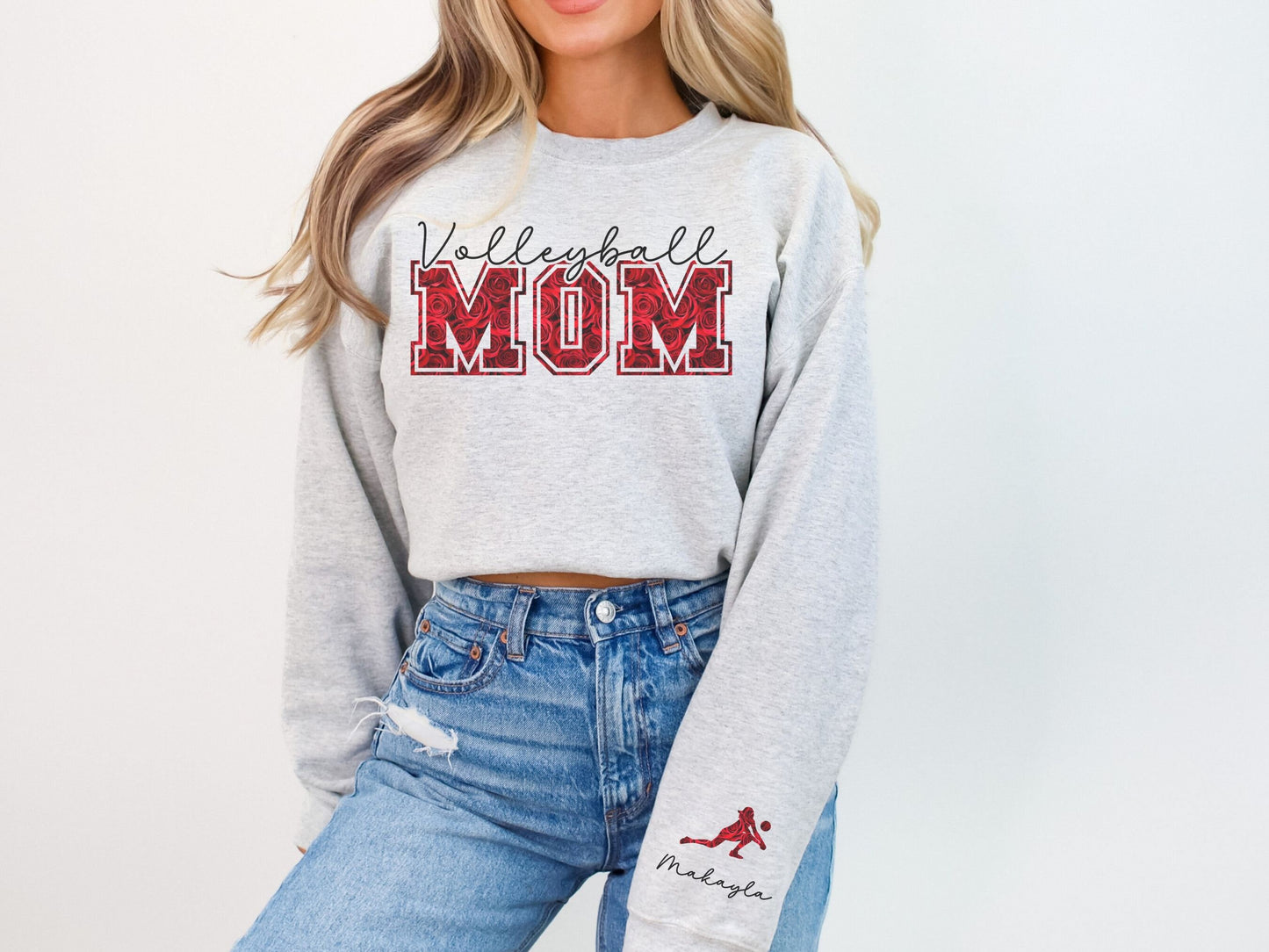 Volleyball Mom Sweatshirt with Custom Sleeve Design