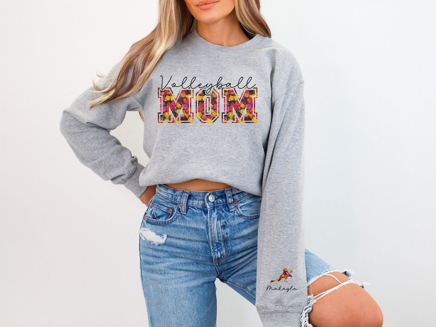 Volleyball Mom Sweatshirt with Custom Sleeve Design