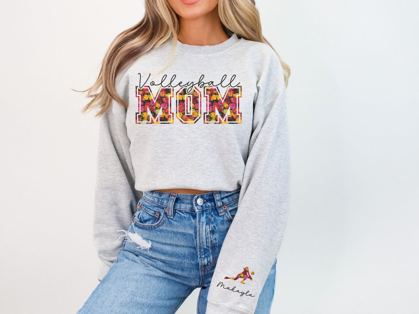 Volleyball Mom Sweatshirt with Custom Sleeve Design