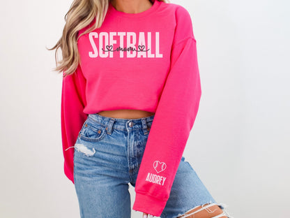 Personalized Softball Mom Sweatshirt with Custom Sleeve Design