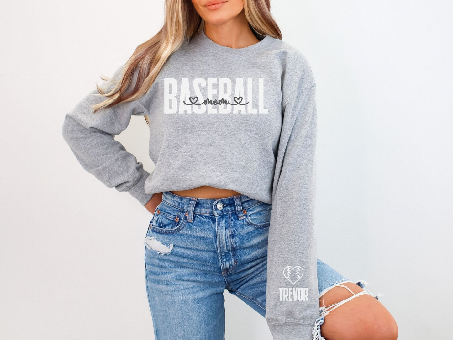 Personalized Baseball Mom Sweatshirt with Custom Sleeve Design