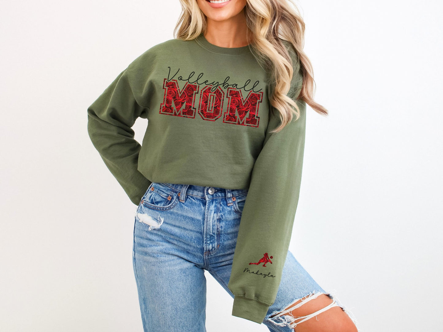 Volleyball Mom Sweatshirt with Custom Sleeve Design