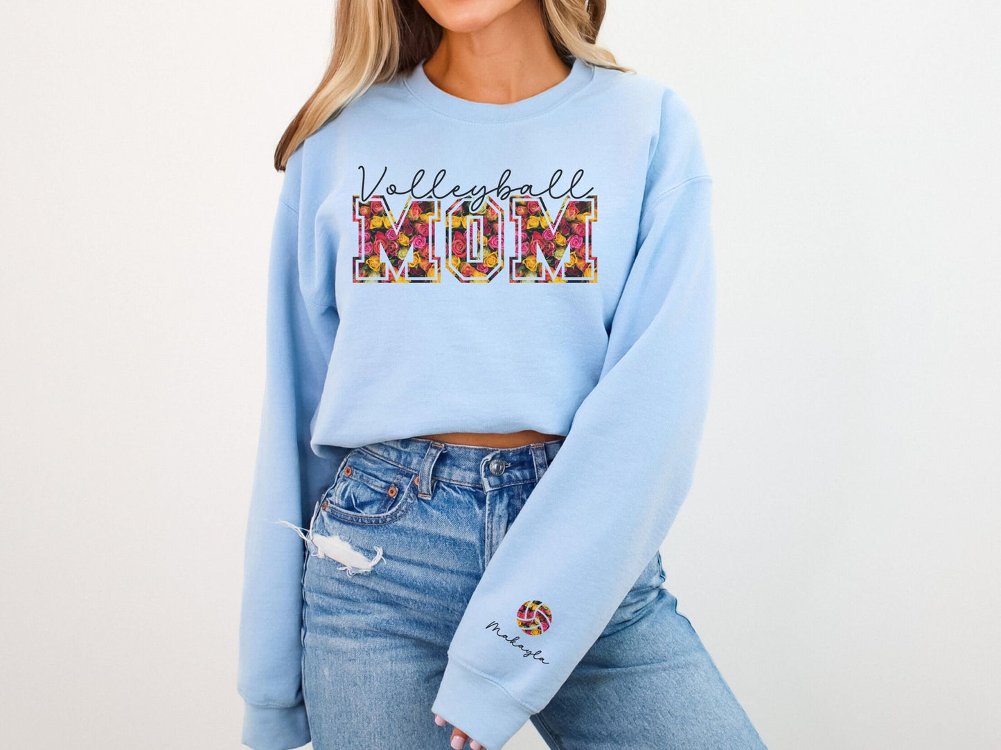 Volleyball Mom Sweatshirt with Custom Sleeve Design