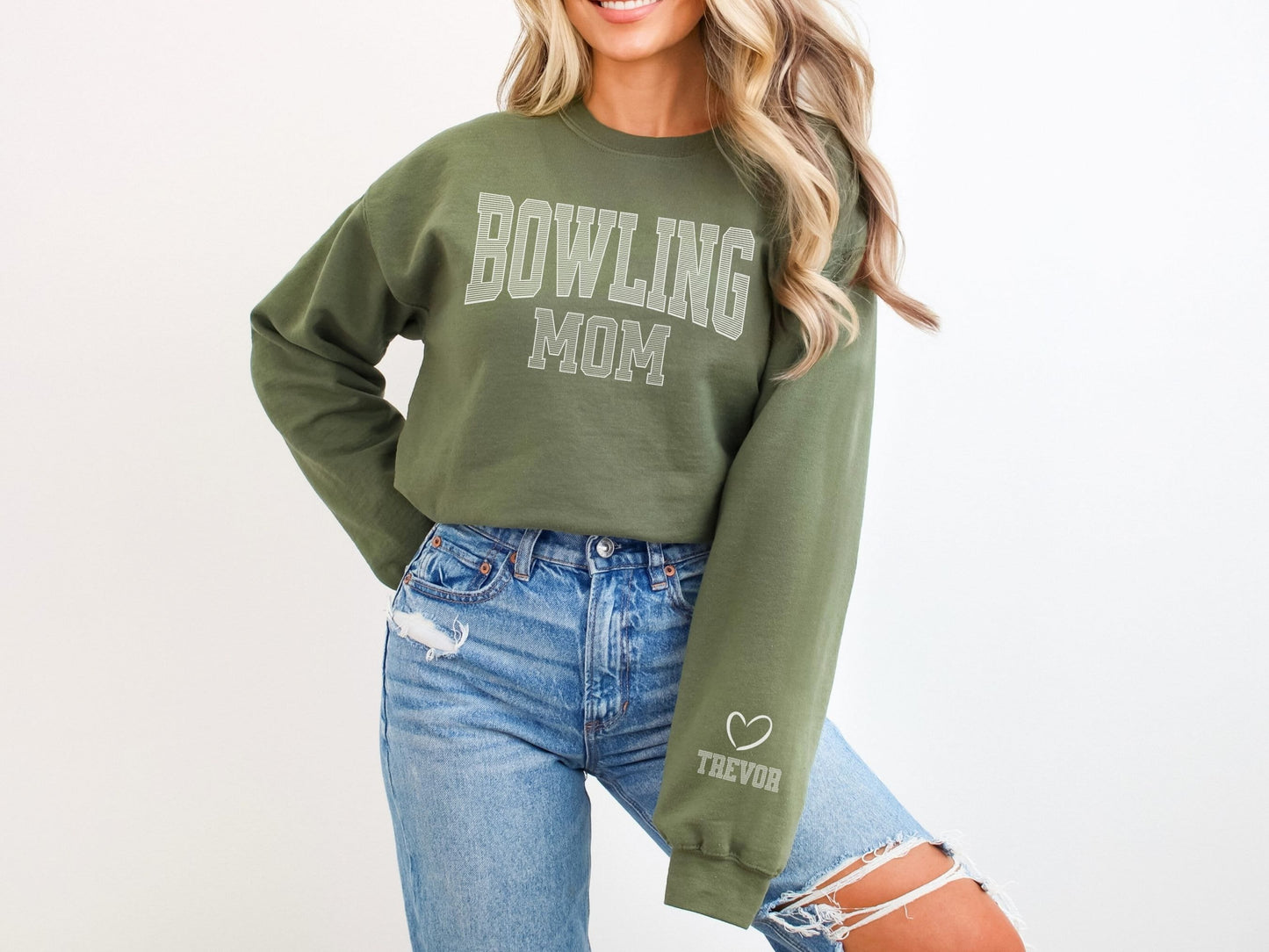 Bowling Mom Sweatshirt with Custom Sleeve Design