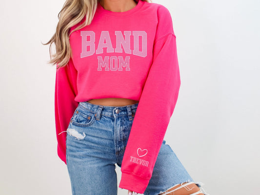Band Mom Sweatshirt with Custom Sleeve Design