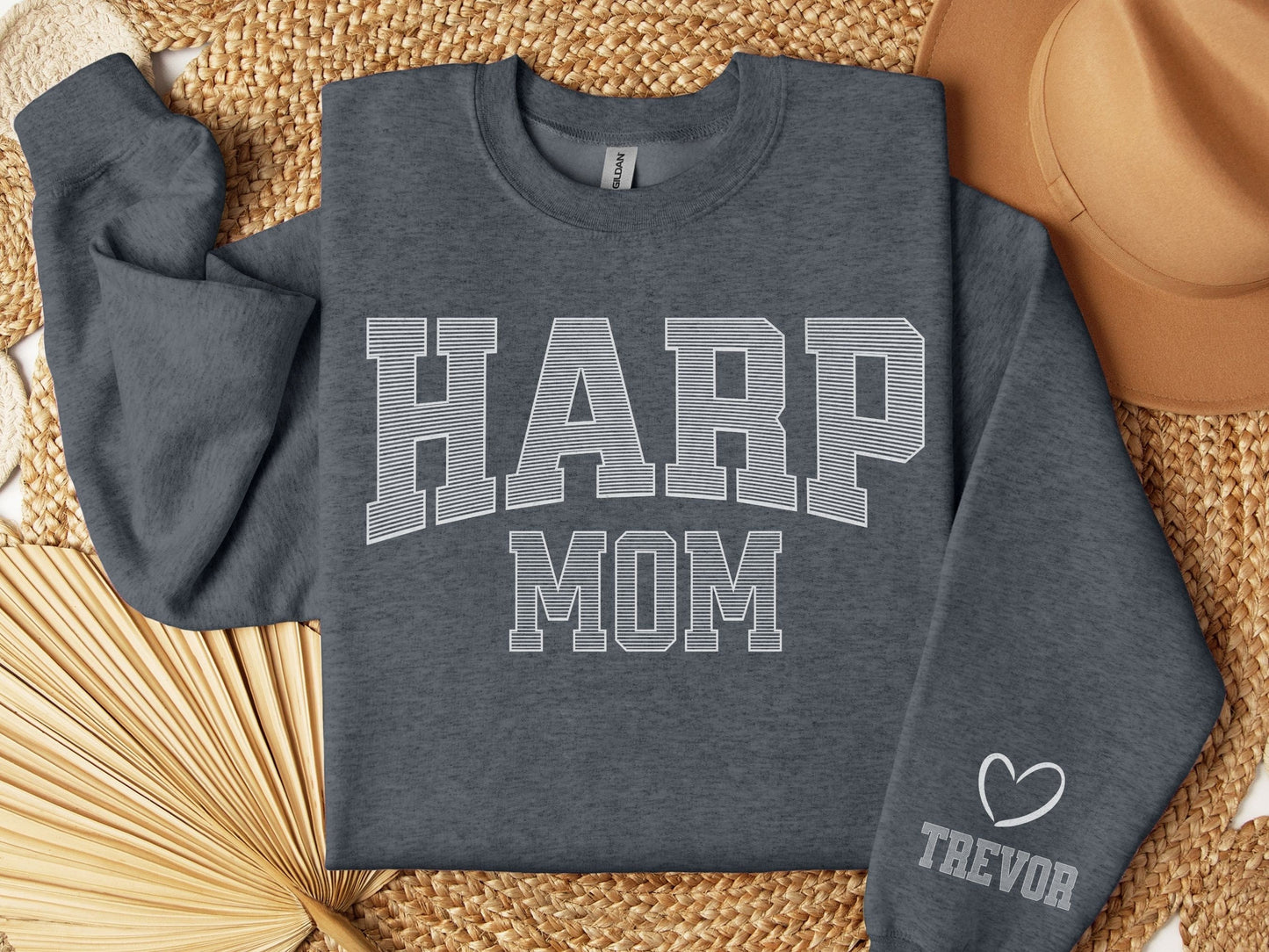 Harp Mom Sweatshirt with Custom Sleeve Design