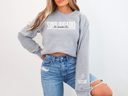 Snowboard Mom Sweatshirt with Custom Sleeve Design