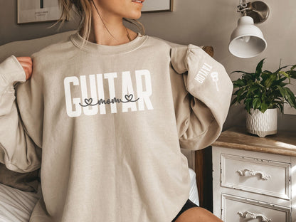 Guitar Mom Sweatshirt with Custom Sleeve Design