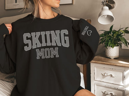 Ski Mom Sweatshirt with Custom Sleeve Design