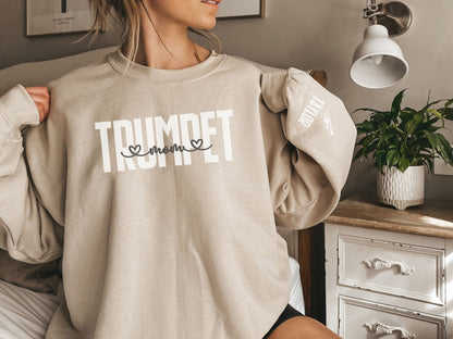 Trumpet Mom Sweatshirt with Custom Sleeve Design